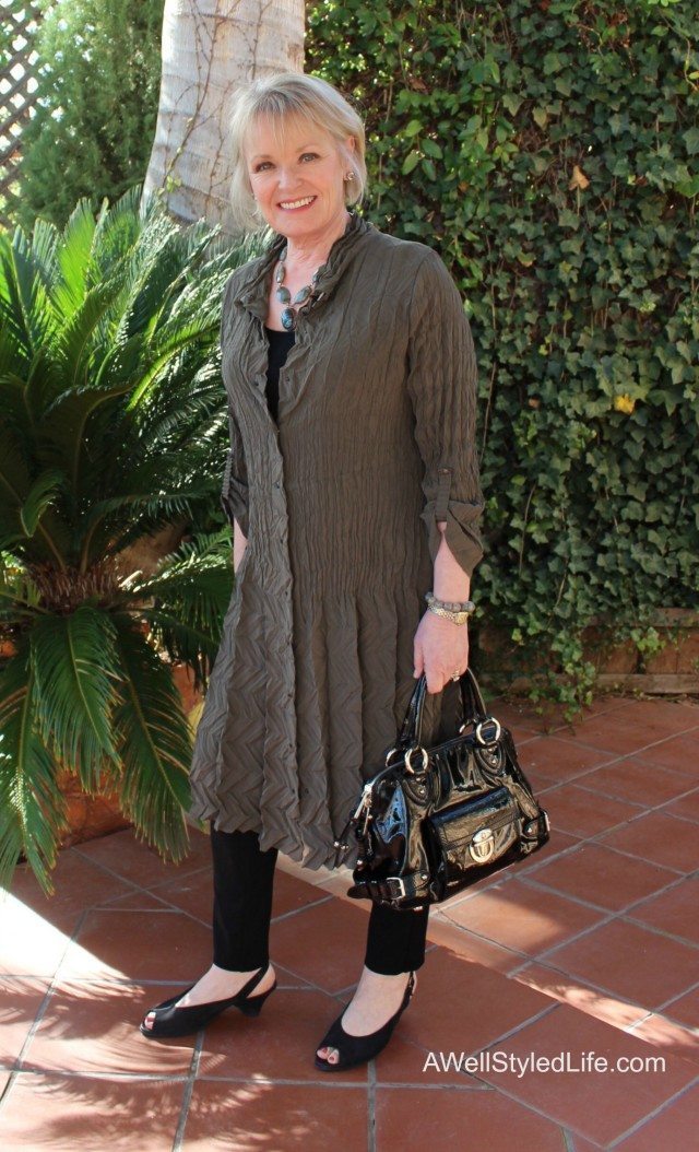 Professional fashion advice for the woman over 50. Tip-wearing texture smooths the appearance of facial skin.