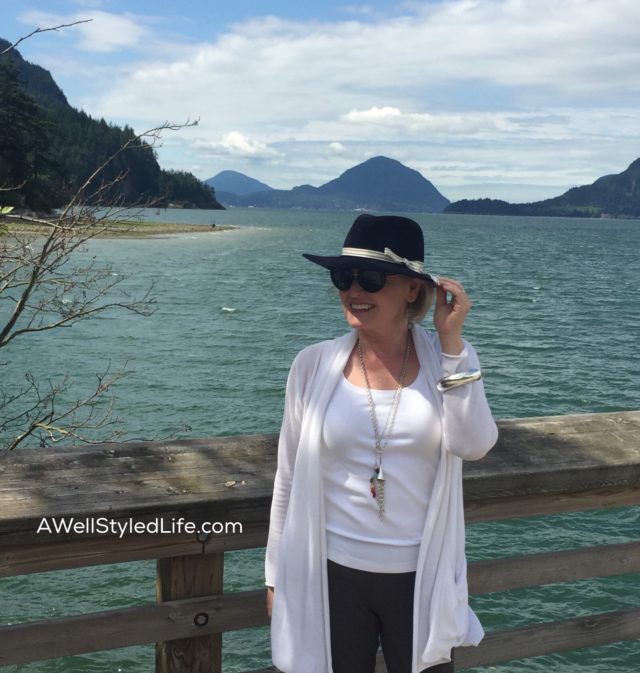 A navy felt hat is perfect for the weather on Howe Sound, BC