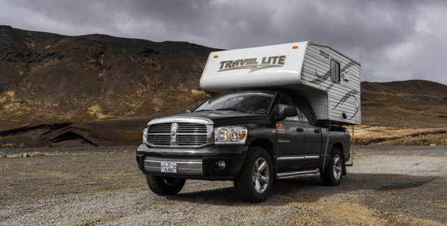 cal over camper in Iceland