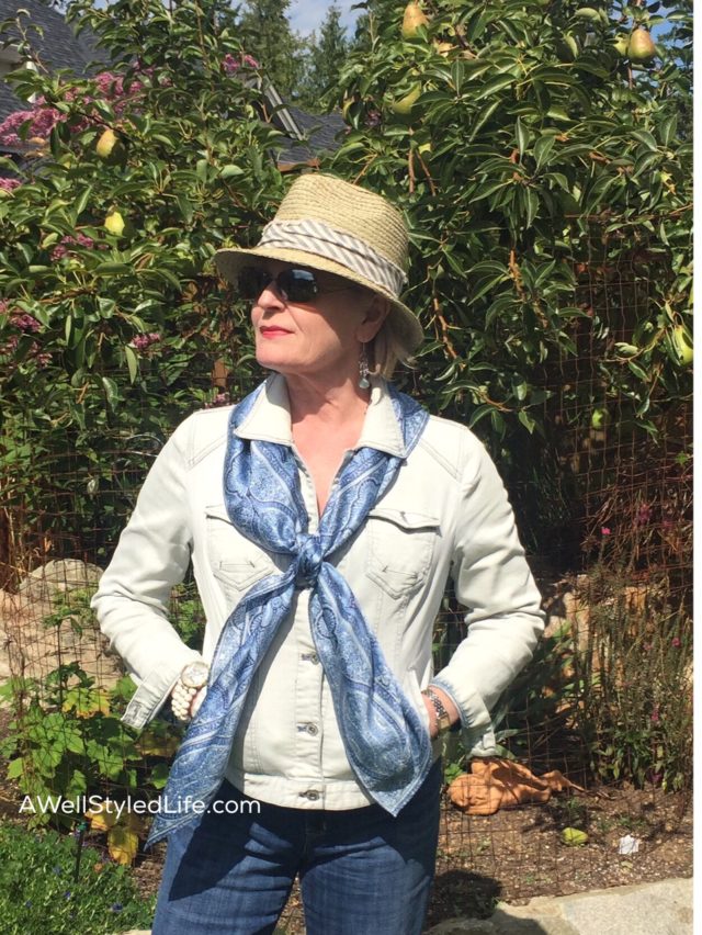 Denim jacket and jeans at the park