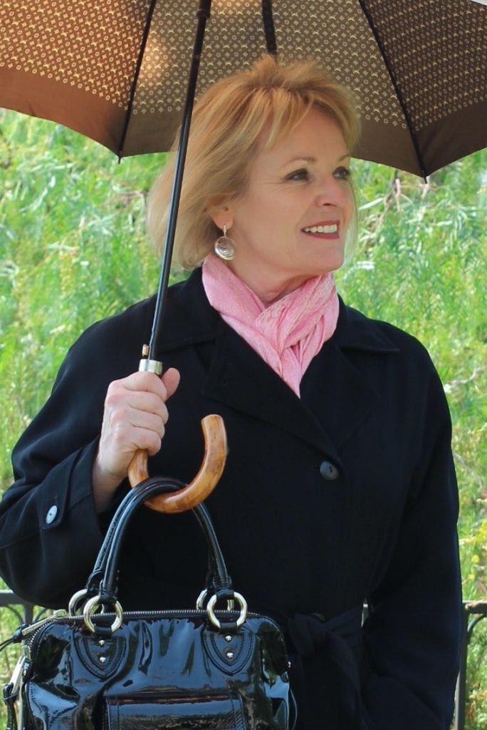 trench coat and umbrella in the rain