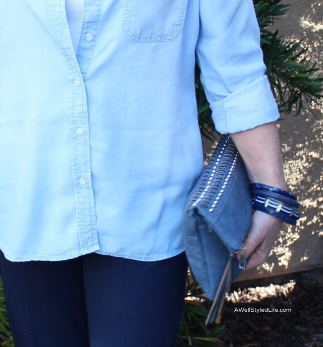 Chico's blue handbag and bagles
