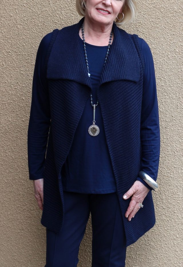 Chico's Johanna vest on navy