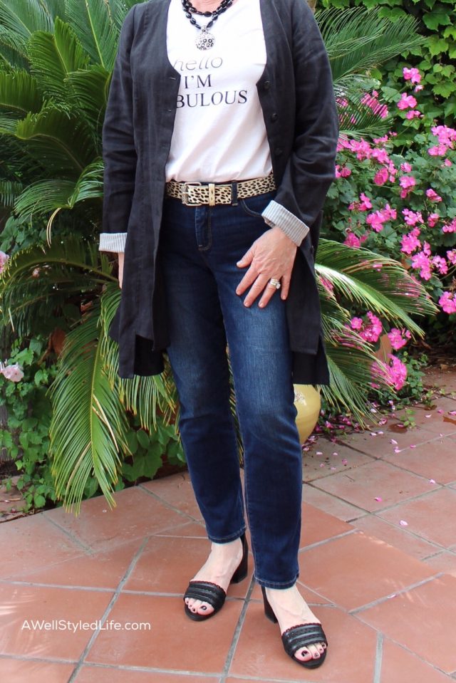wearing Leopard belt on simple jeans