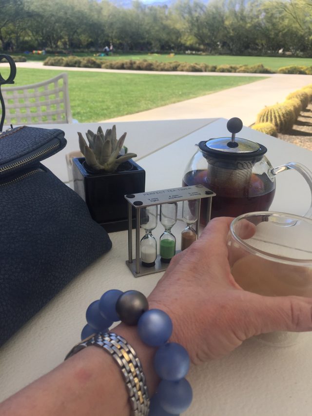 enjoying tea on the patio at the Annenberg Estate