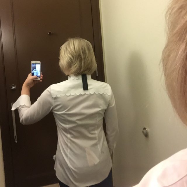 in the dressing room at Banana Republic