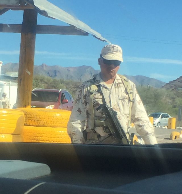 military on the road in Mexico