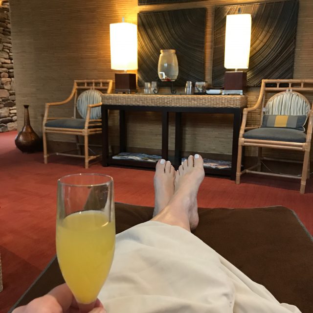 enjoying a mimosa at the spa