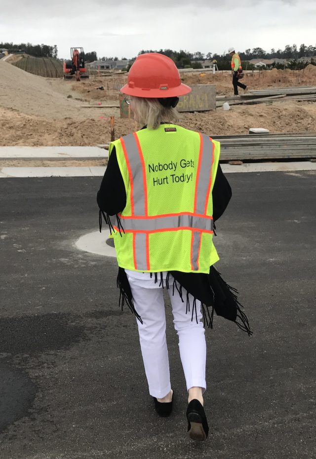 suited up to walk the construction site