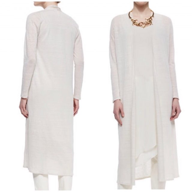 Eileen Fisher washable linen long crepe cardigan