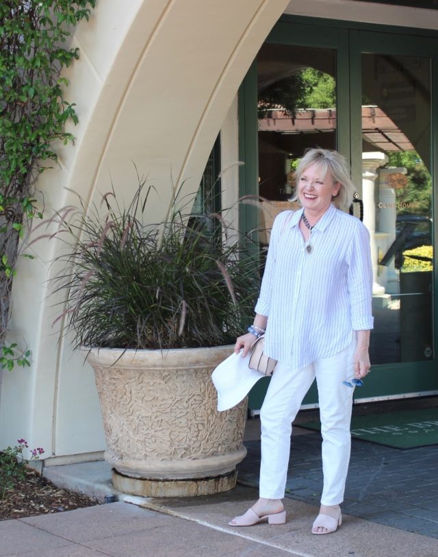 Jennifer Connolly of A Well Styled Life wearing striped linen