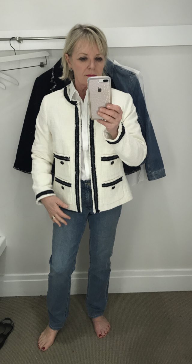 Jennifer Connolly of A Well Styled Life in Talbot's jacket and jeans