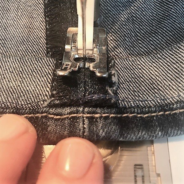 stiching seam on shortened jeans