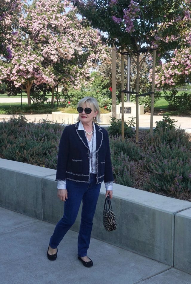 Jennifer Connolly of A Well Styled Life modeling Talbots Amherst jacket