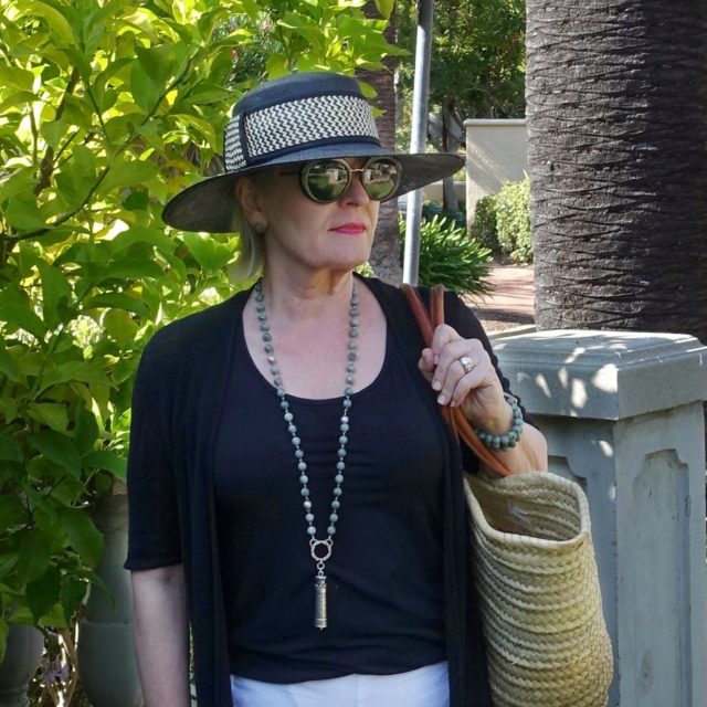 Jennifer Connolly of A Well Styled Life wearing black and white linen