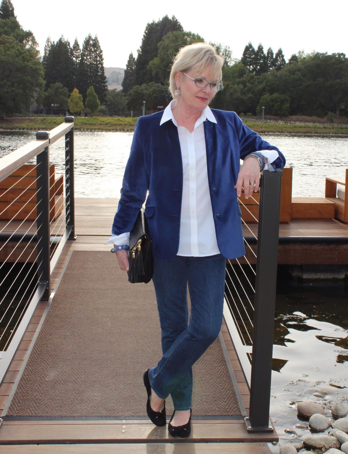 Jennifer Connolly of A Well Styled Life wearing Talbots Velveteen blazer