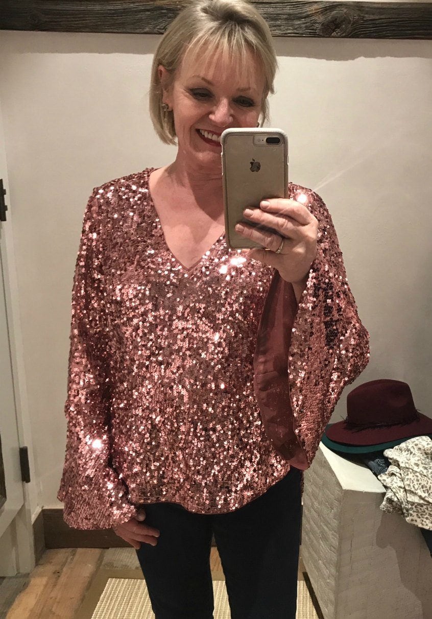 Jennifer Connolly of A Well Styled Life wearing sequin top from Anthropologie
