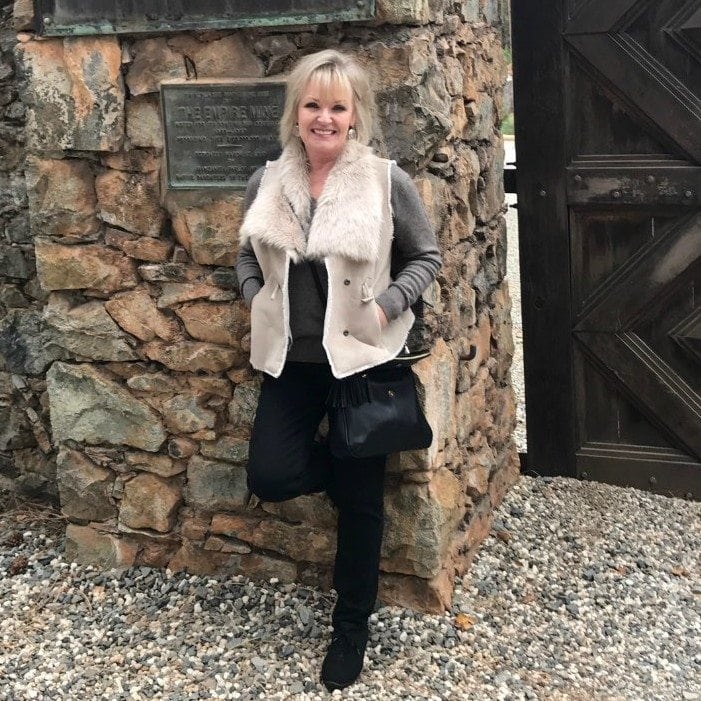 Jennifer Connolly of A Well Styled Life wearing Faux Fur vest