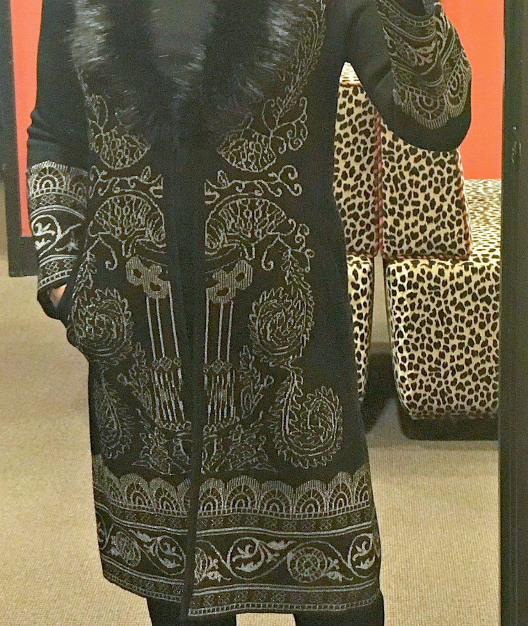Jennifer Connolly of A Well Styled Life wearing Faur fur collar Lurex cardigan from Chico's
