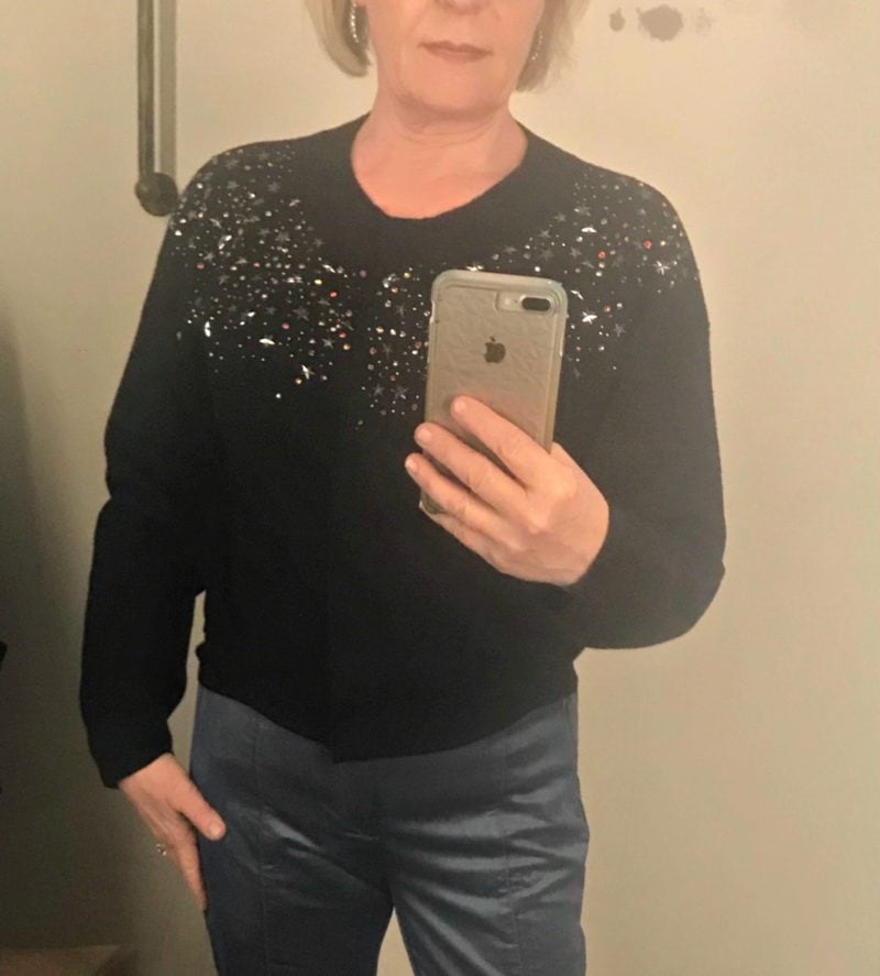 Jennifer Connolly of A Well Styled Life wearing Falling Star sweater from Anthropologie