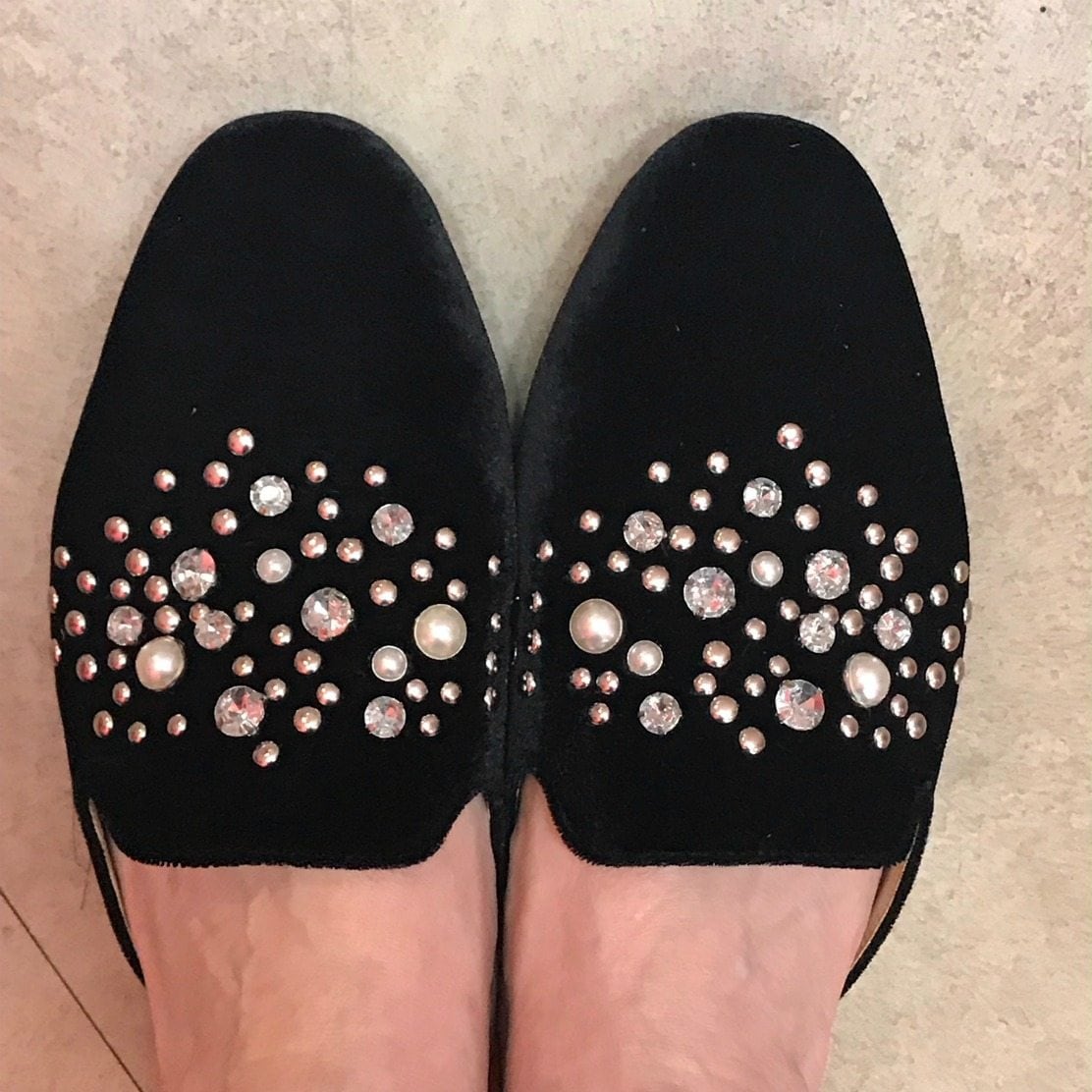 Velvet Embellished Mules