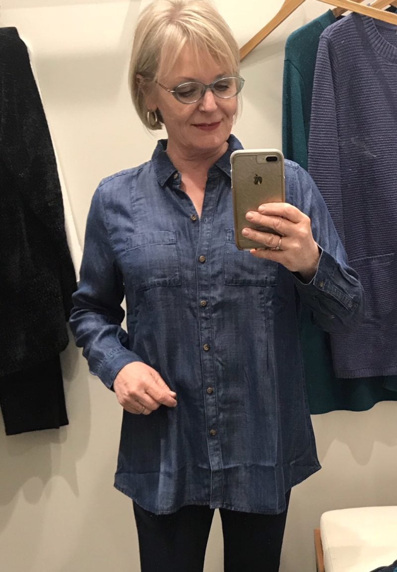 Jennifer Connolly of A Well Styled Life wearing J Jill denim shirt