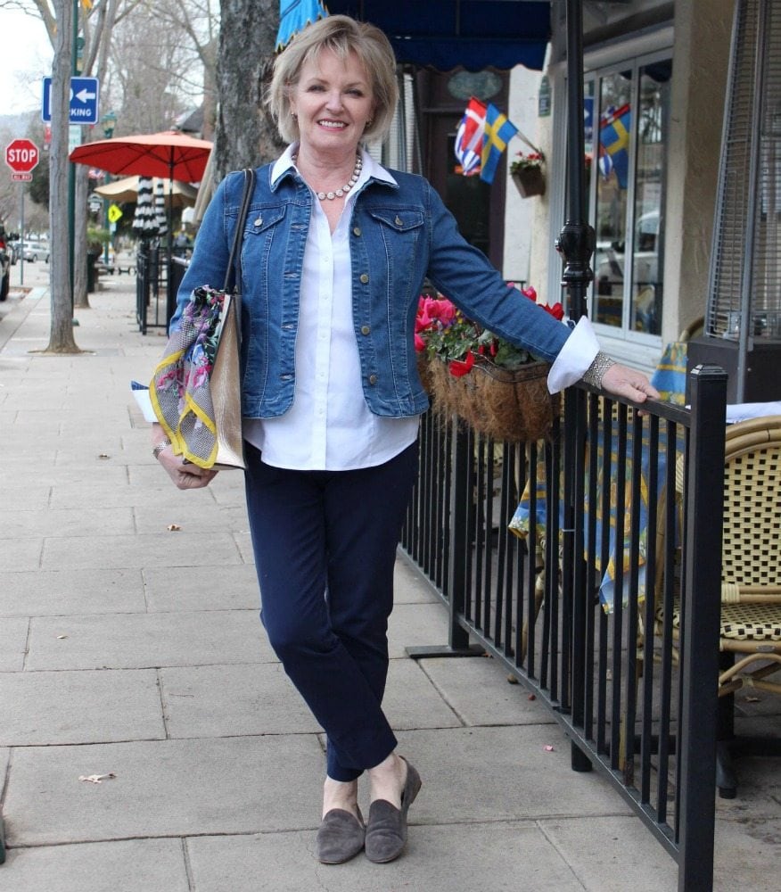 Jennifer Connolly of A Well Styled Life wearing Charter Club denim jacket
