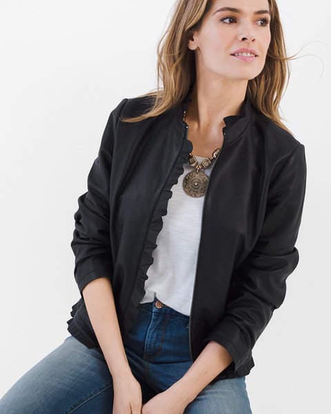 Ruffle-Trim Leather jacket from Chico's on A Well Styled Life