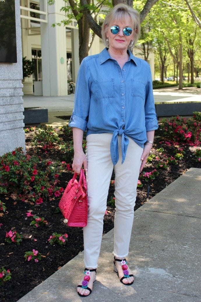 Jennifer Connolly of A Well Styled Life modeling Brahmin Melbourne Anywhere Satchel from Macy's