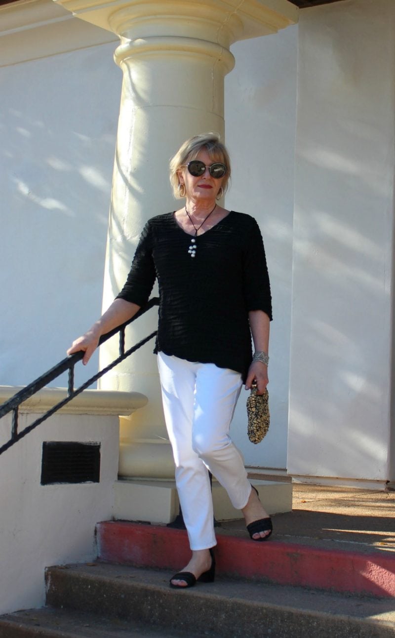 Jennifer Connolly of A Well Styled Life modeling Fiore Angled top from Artful Home