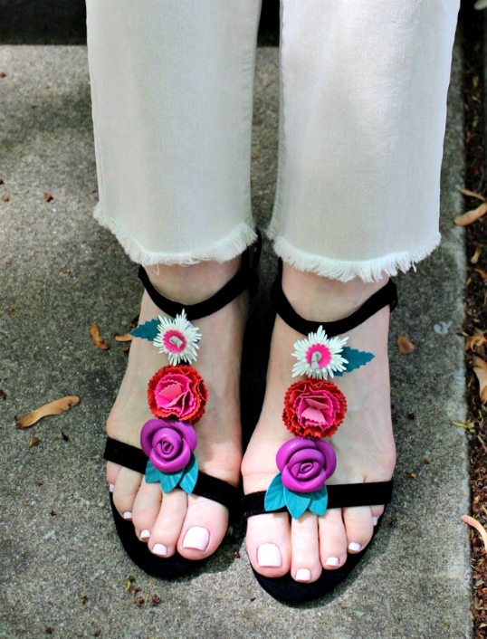 Jennifer Connolly of A Well Styled Life modeling Andley Sandals from Macy's