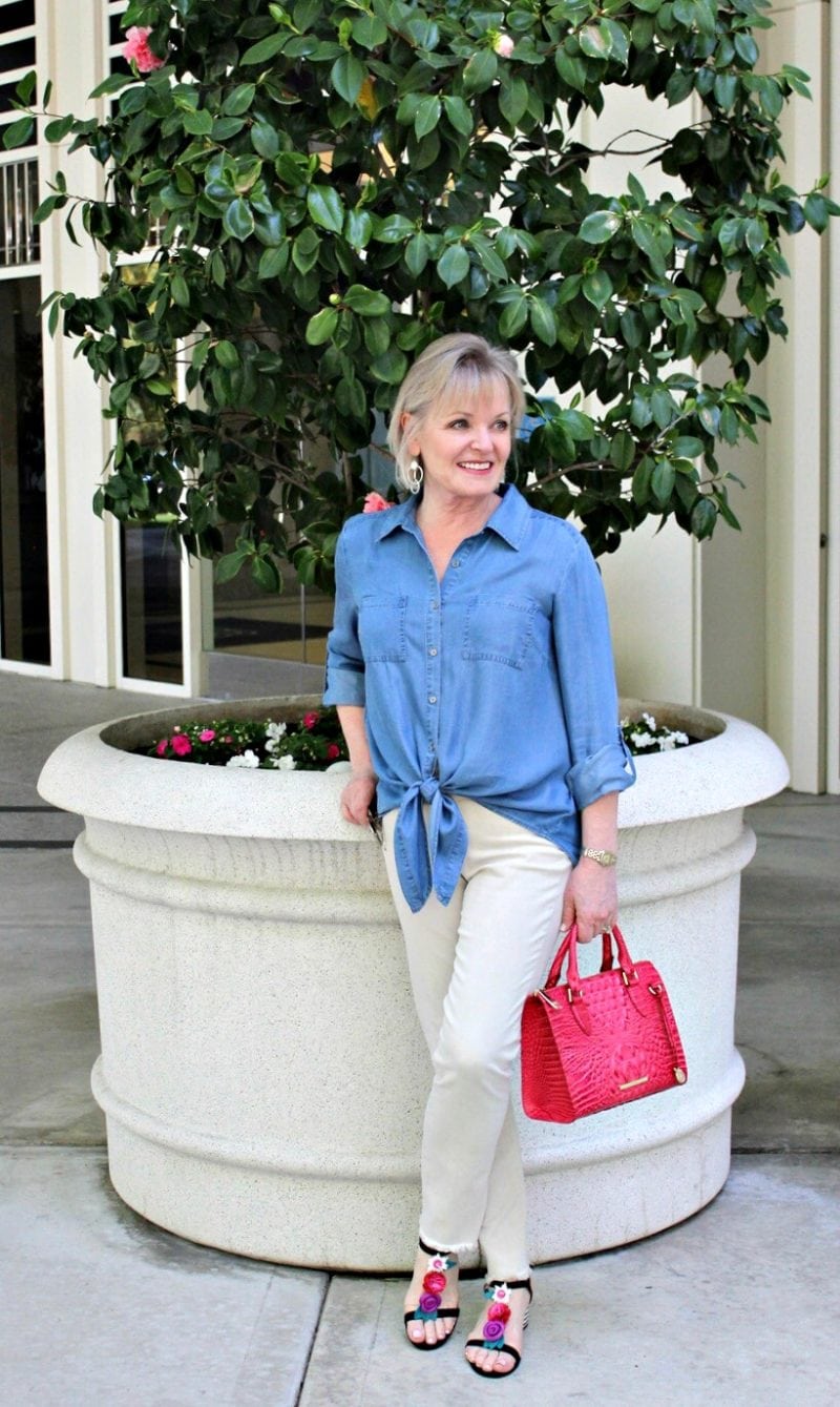 Jennifer Connolly of A Well Styled Life modeling NYDJ Sheri jeans from Macy's