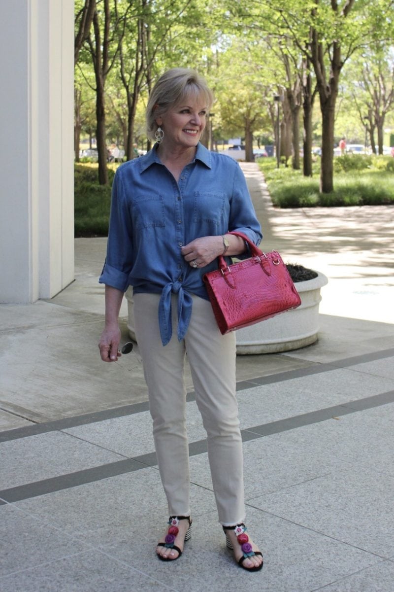 Jennifer Connolly of A Well Styled Life modeling Melbourne Anywhere Satchel from Macy's
