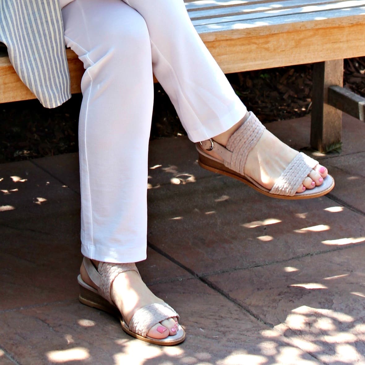 Jennifer Connolly of A Well Styled Life wearing Vince Camuto sandals from Macy's