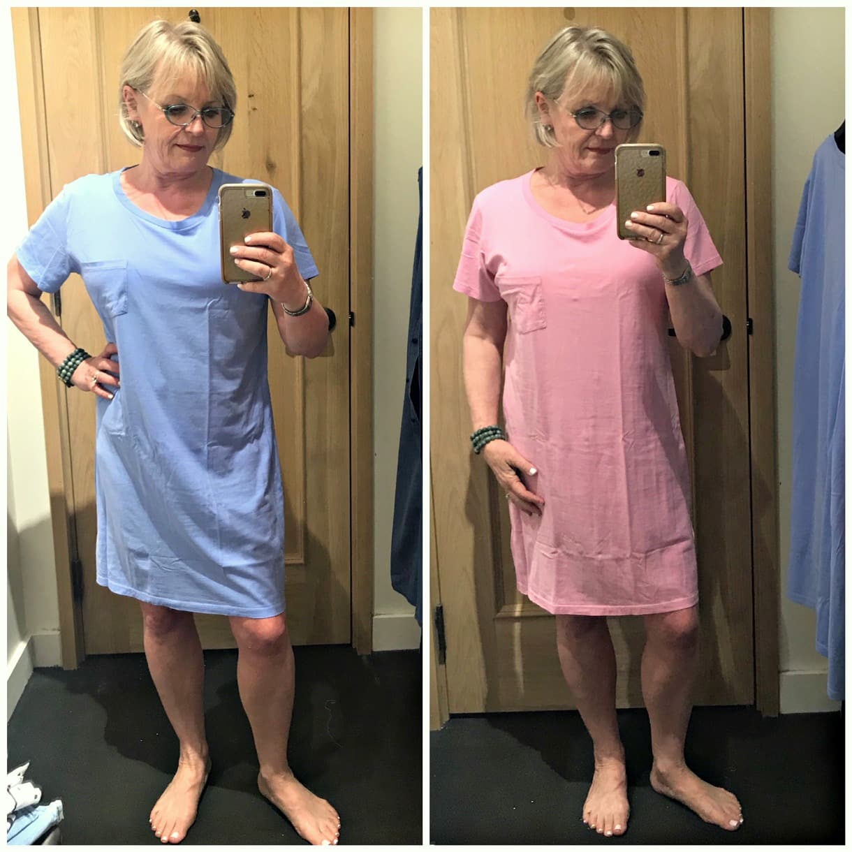 Jennifer Connolly of A Well Styled Life modeling Garment dyed Tee dress from J Crew