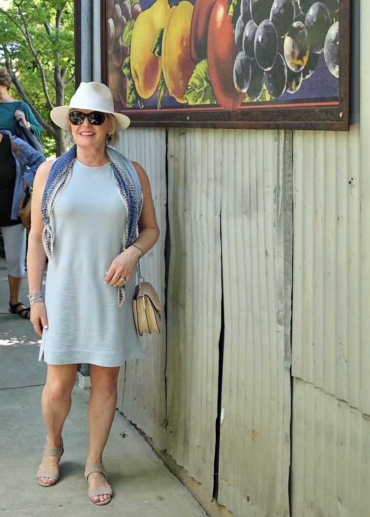 Jennifer Connolly of A Well Styled Life wearing Lou & Grey dress for a casual lunch out