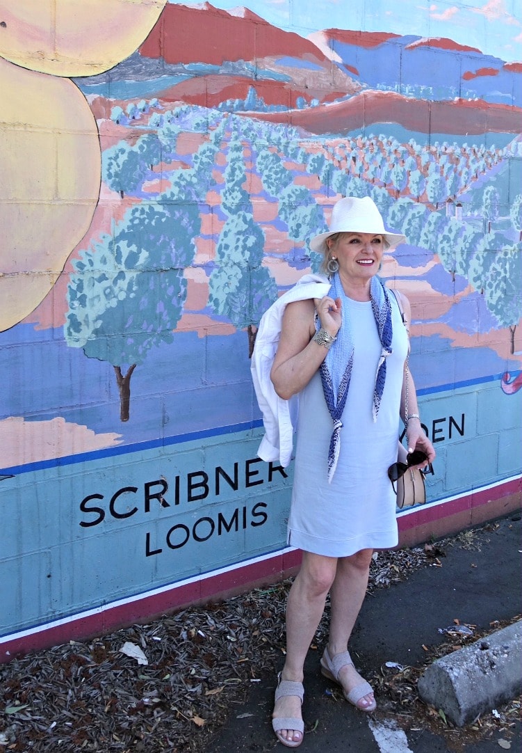 Jennifer Connolly of A Well Styled Life wearing Lou & Grey dress for a casual lunch out