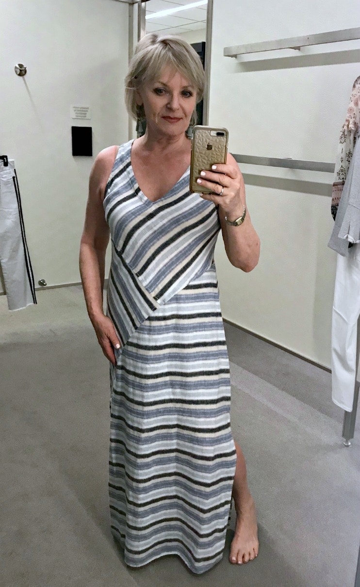 Jennifer Connolly of A Well Styled Life modelingCaslon Striped A-Line Maxi Dress from Nordstrom