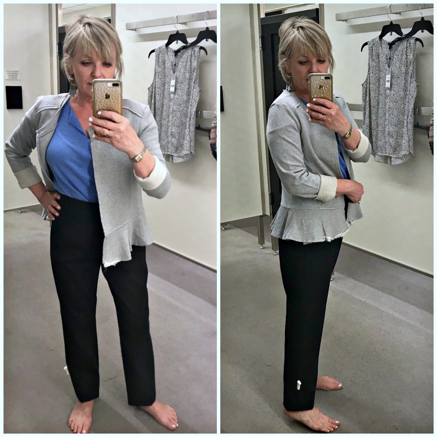 Jennifer Connolly of A Well Styled Life modeling Caslon Knit Peplum Jacket from Nordstrom