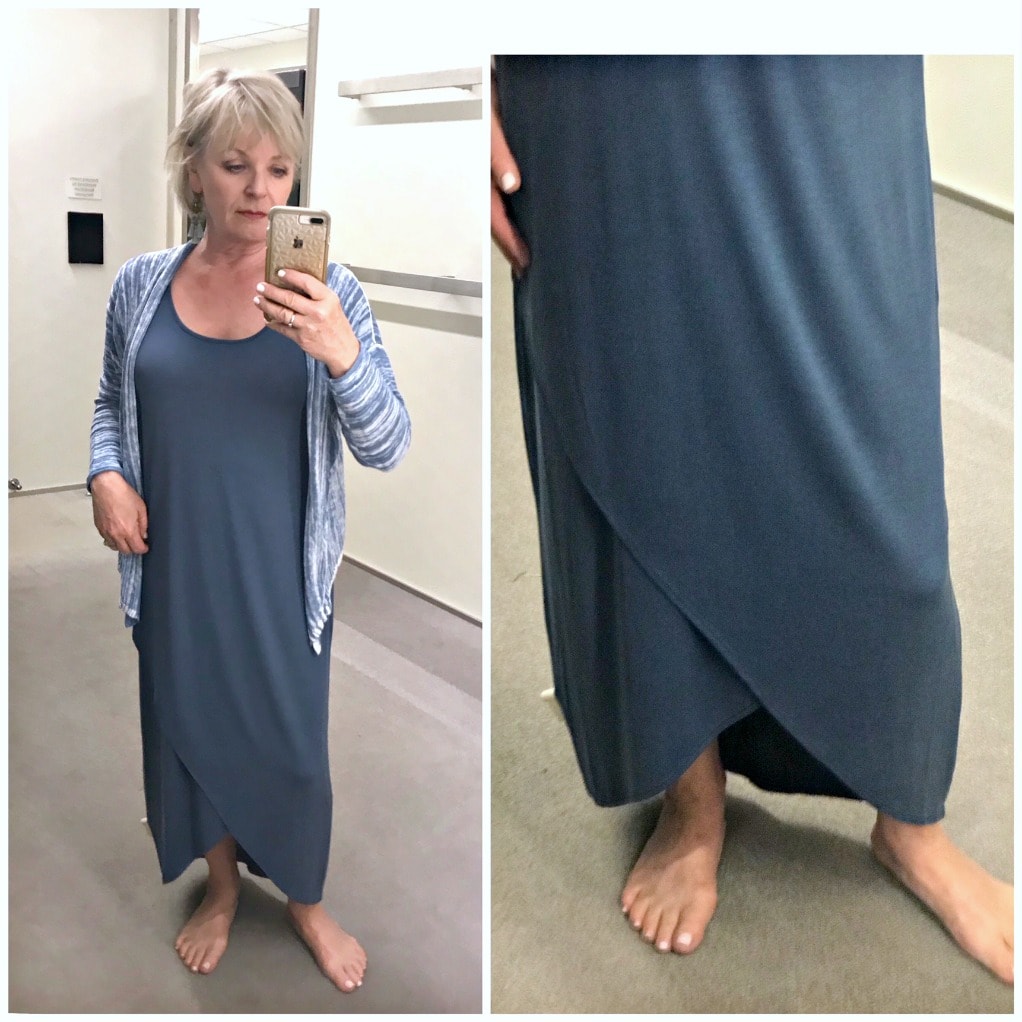 Jennifer Connolly of A Well Styled Life modelingNic+Zoe Boardwalk Jersey HIgh/Low dress at Nordstrom
