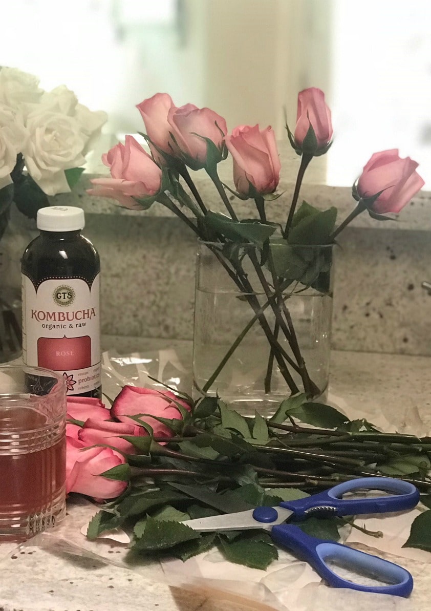 fresh roses and rose Kombucha on A Well Styled Life
