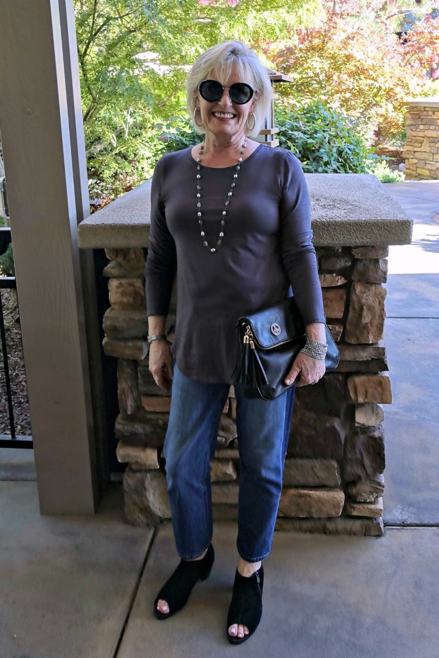Jennifer Connolly modeling Fig & Lily upgraded basic tee