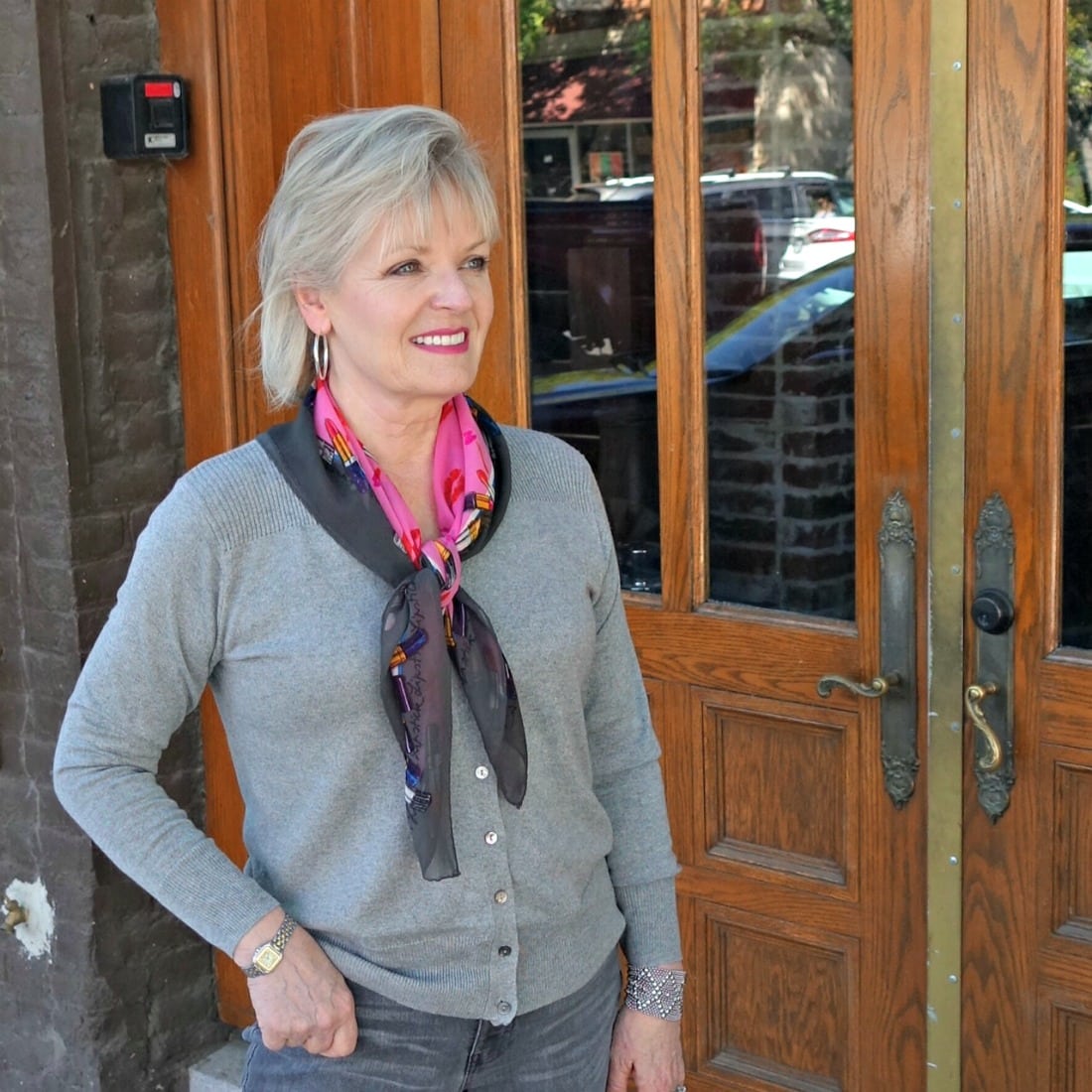 Gray silk cardigan from Lily Silk on A Well Styled Life