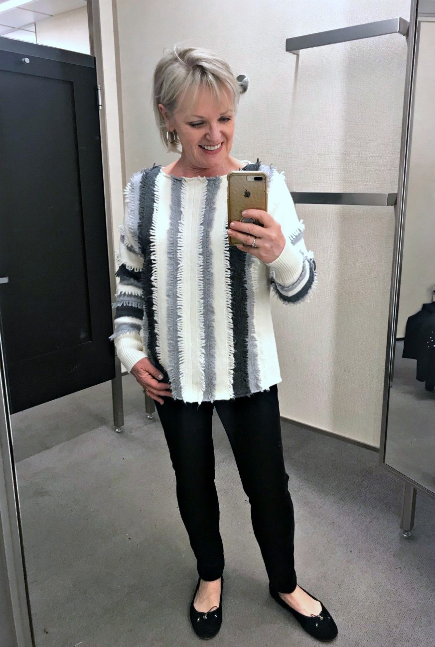 Jennifer Connolly of A Well Styled Life modeling Vince Camuto sweater from Nordstrom