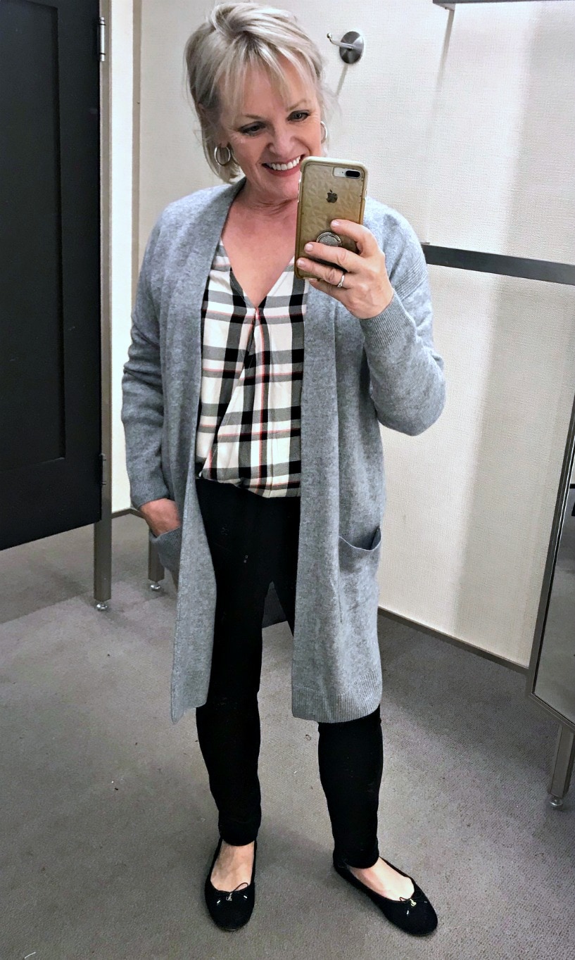 Jennifer Connolly of A Well Styled Life wearing Halogen cashmere and wool cardigan