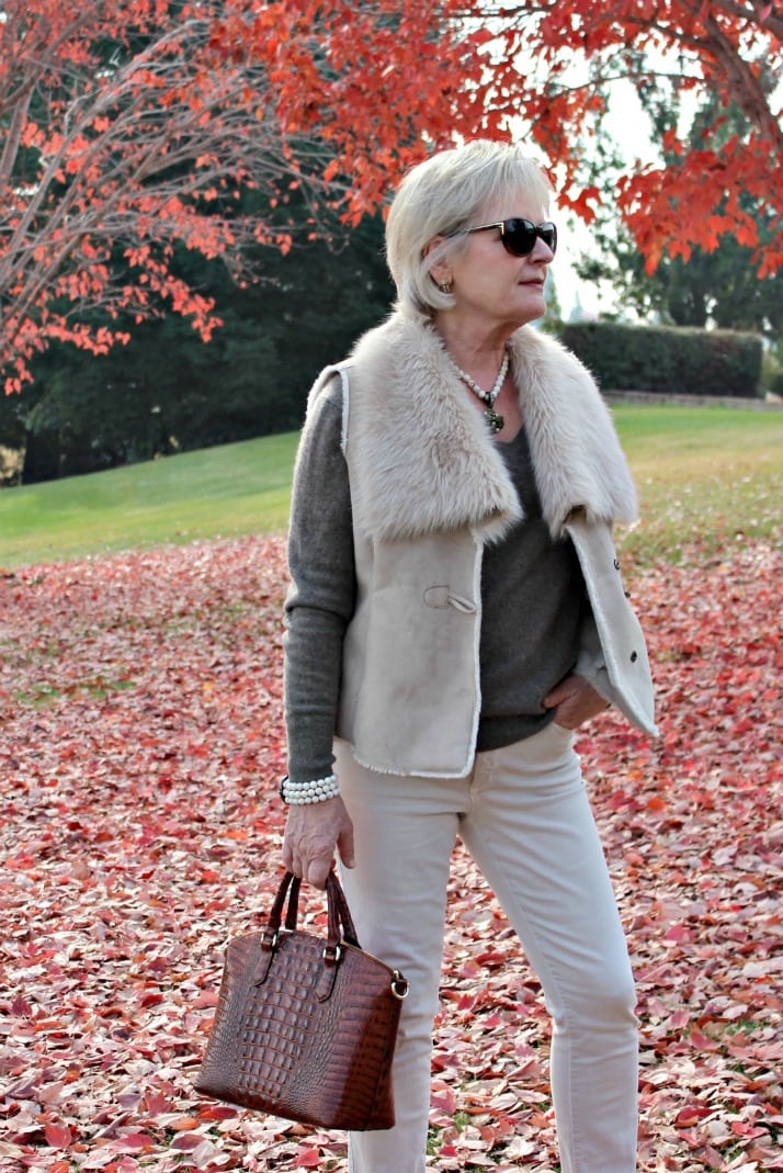 beige cashmere and faux fur vest