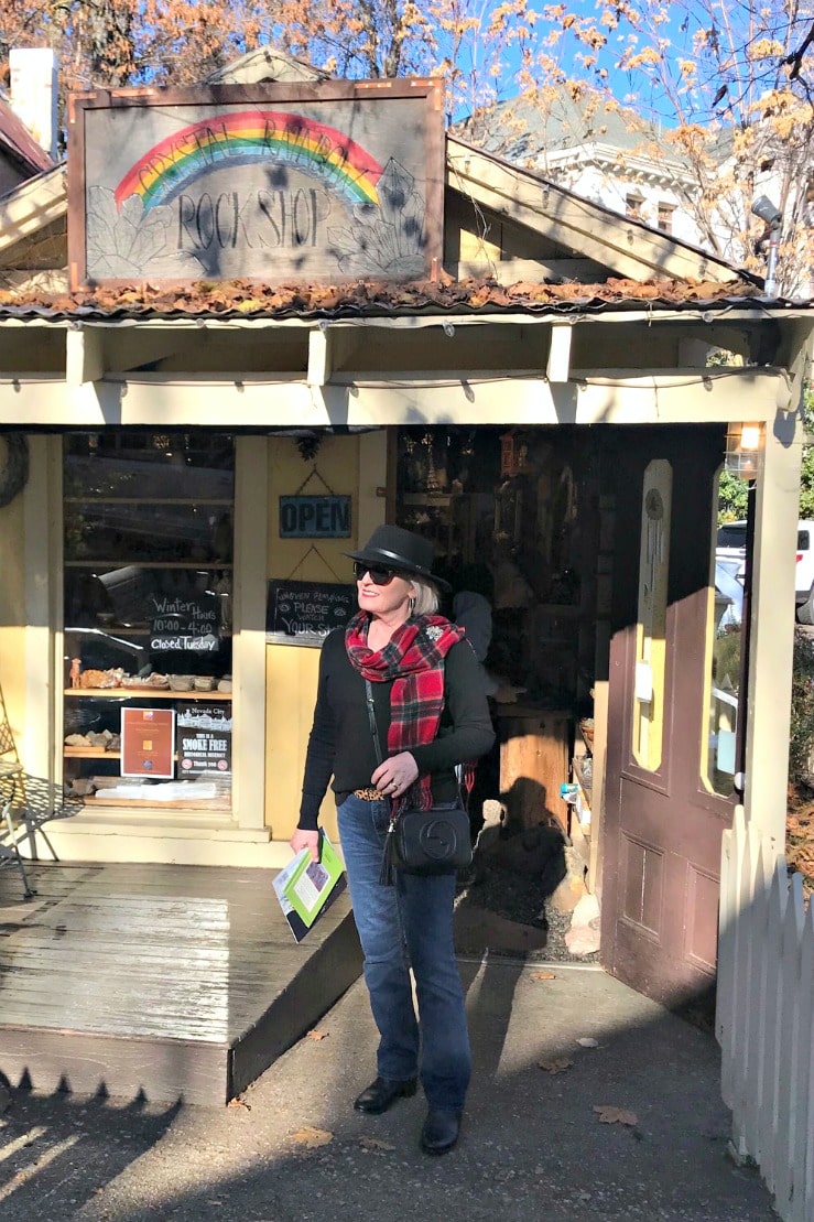 Jennifer Connolly of A Well Styled Life outside rock shop in Nevada City, CA