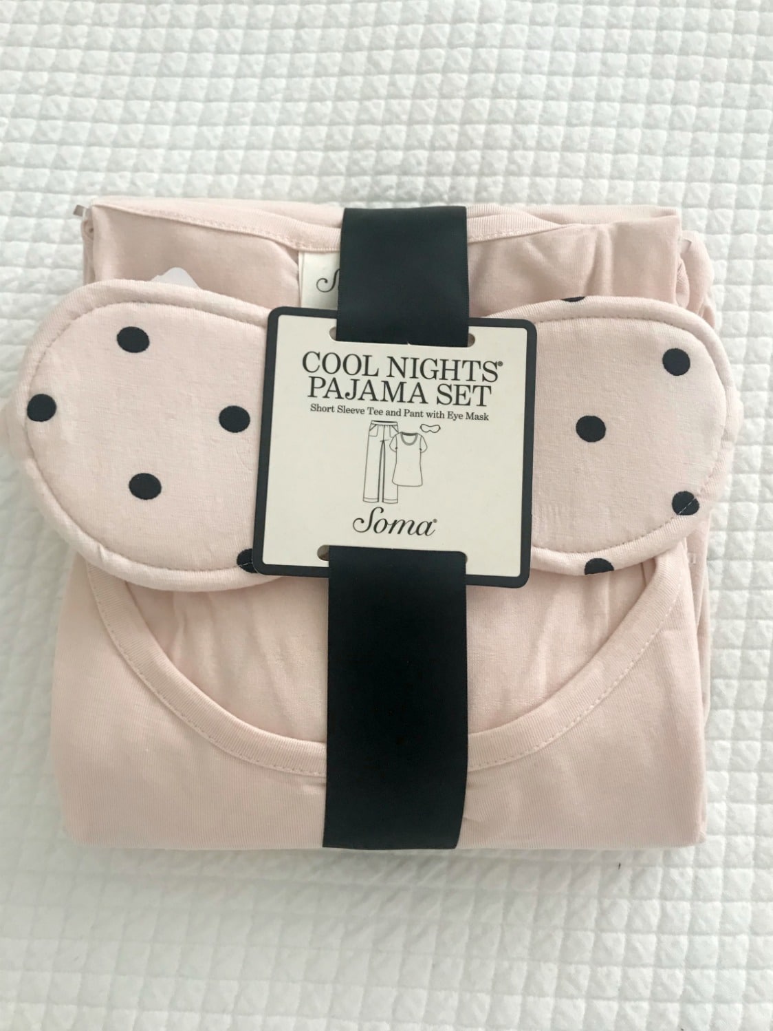 Cool Night's pajama sleep set with matching eye mask in Winsome Peach on A Well Styled Life