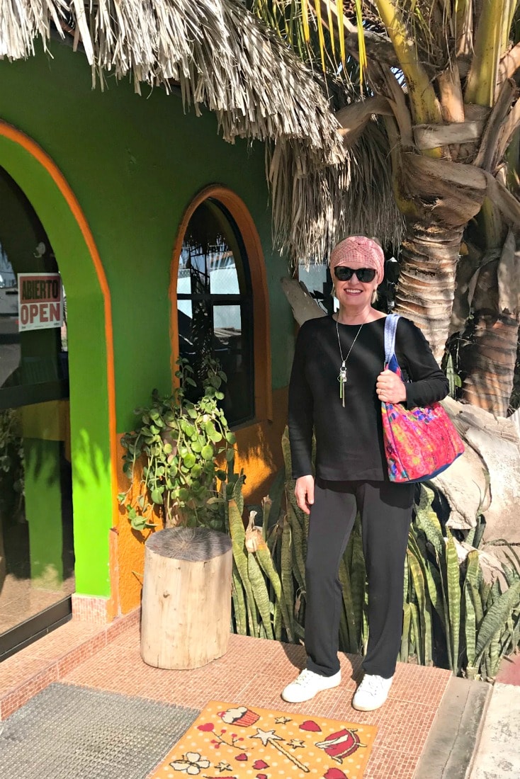 Jennifer of A Well Styled Life outside a lobster restaurant in Adolfo Lopez Mateos