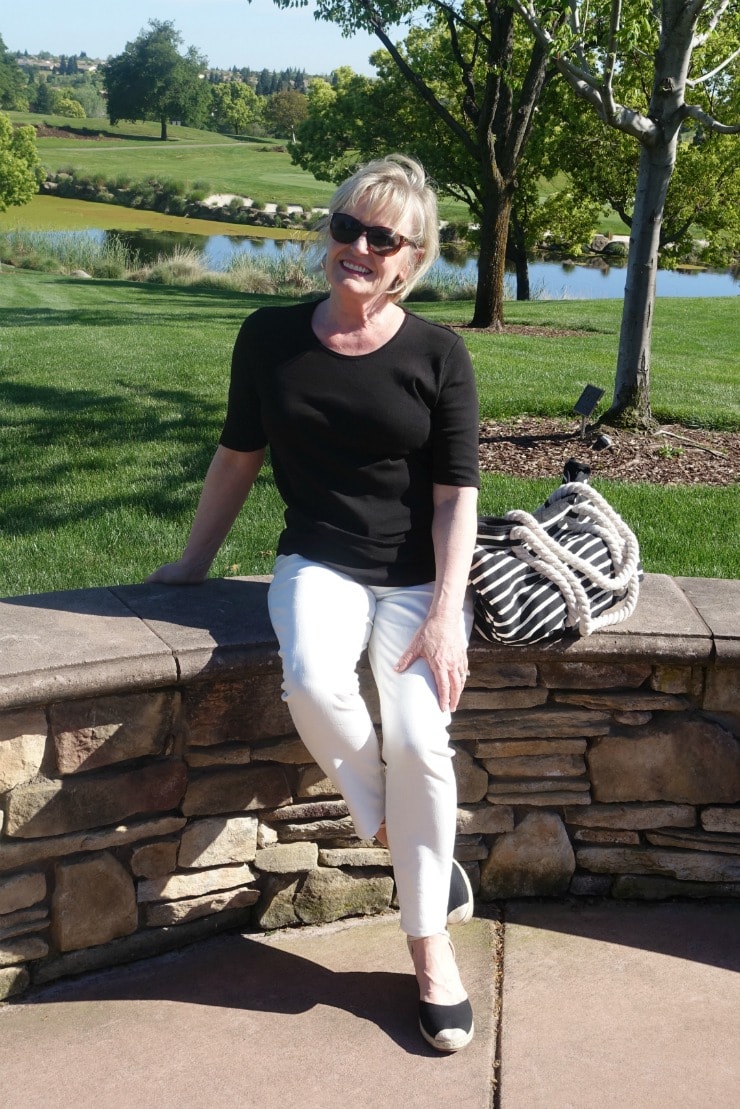 Jennifer from A Well Styled Life wearing casual tee and jeans from Walmart